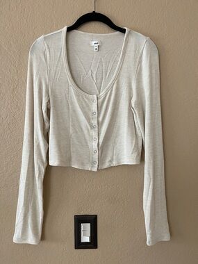 aerie Cropped Scoop-Neck Button-Front Cardigan in Cream